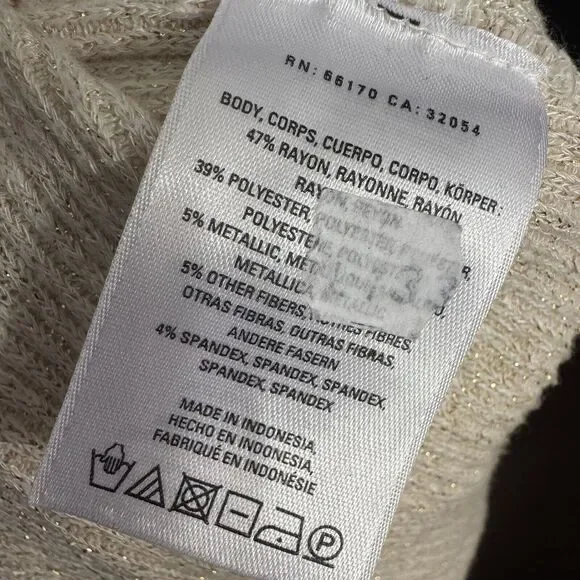 Anthropologie Sweater Large Cream Color Gold Metallic Thread Lagenlook Slouchy - Picture 7 of 8